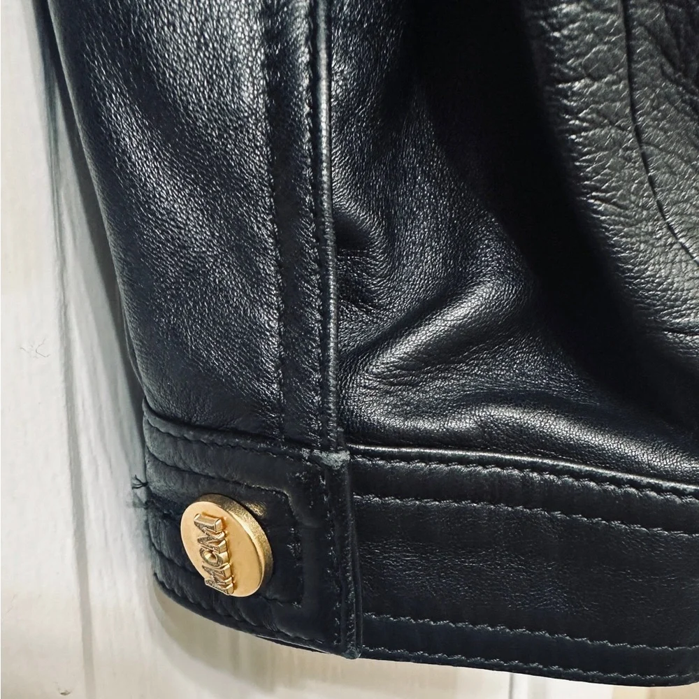 MCM Jacket Bomber Leather Black Rare Luxury Jacket Made In Italy Size large